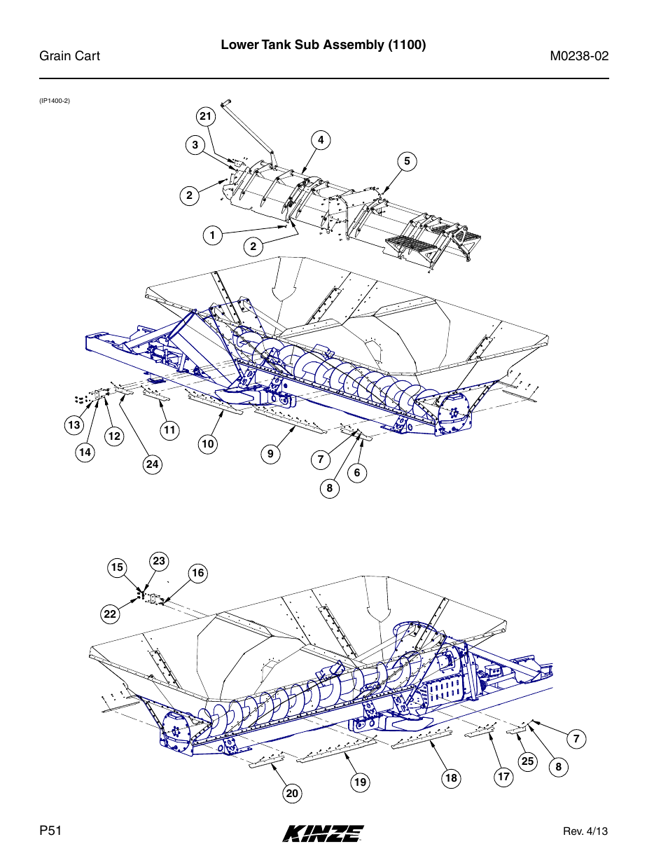 Lower tank sub assembly (1100) | Kinze Grain Carts Rev. 4/14 User Manual | Page 54 / 176