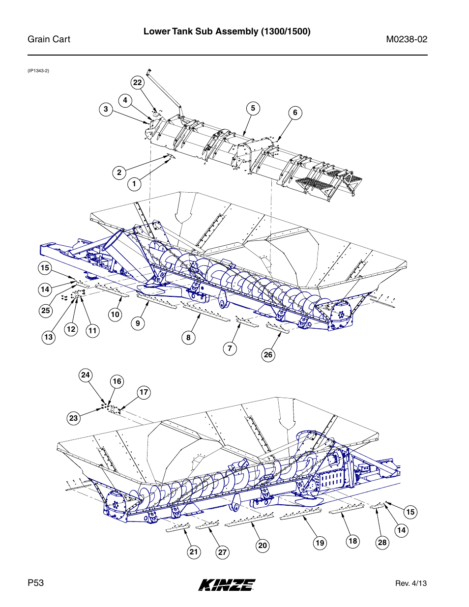 Lower tank sub assembly (1300/1500) | Kinze Grain Carts Rev. 4/14 User Manual | Page 56 / 176