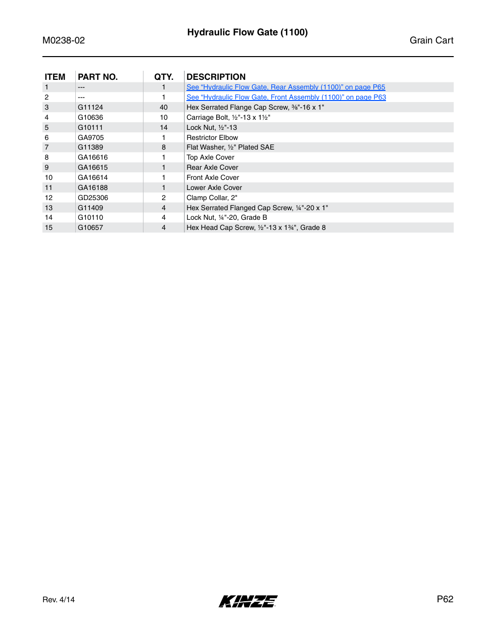 Hydraulic flow gate (1100) | Kinze Grain Carts Rev. 4/14 User Manual | Page 65 / 176
