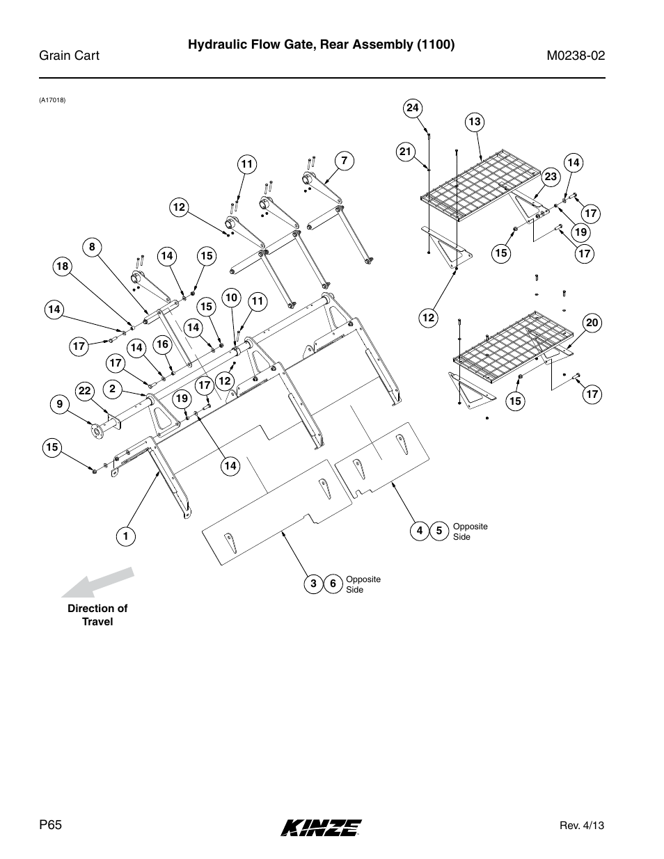 Hydraulic flow gate, rear assembly (1100) | Kinze Grain Carts Rev. 4/14 User Manual | Page 68 / 176