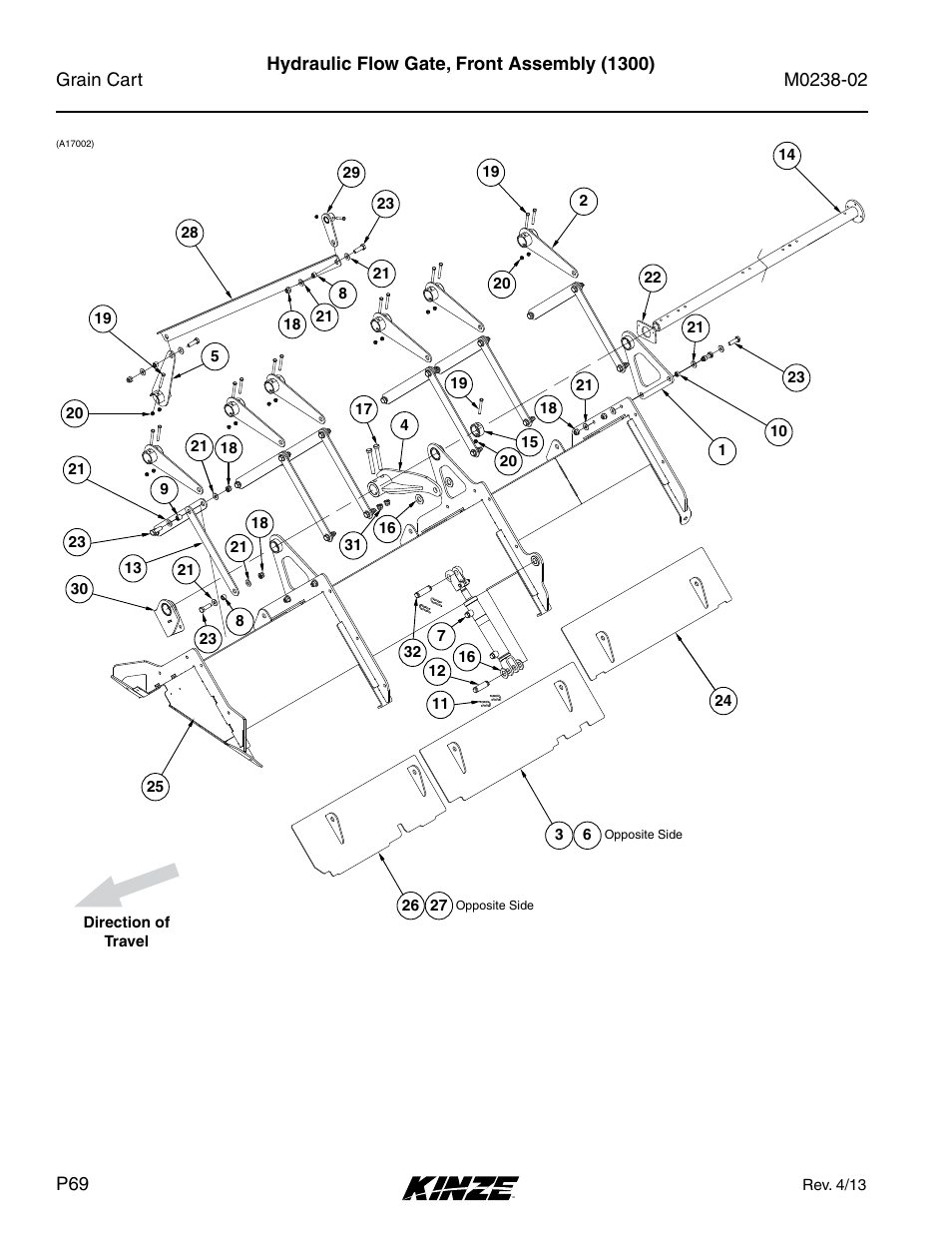 Hydraulic flow gate, front assembly (1300) | Kinze Grain Carts Rev. 4/14 User Manual | Page 72 / 176