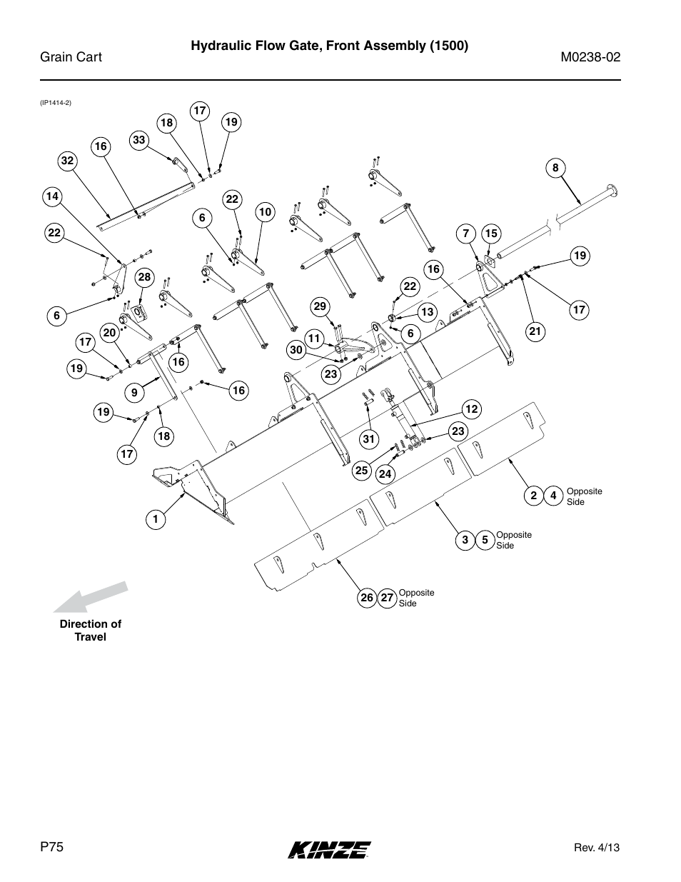 Hydraulic flow gate, front assembly (1500) | Kinze Grain Carts Rev. 4/14 User Manual | Page 78 / 176