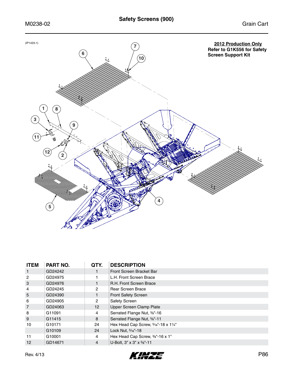 Safety screens (900) | Kinze Grain Carts Rev. 4/14 User Manual | Page 89 / 176