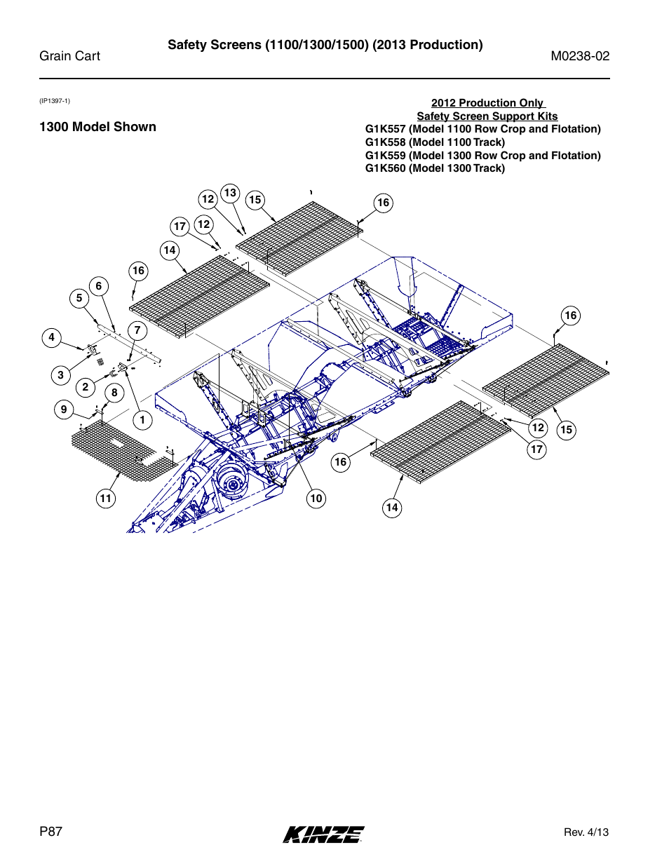 Safety screens (1100/1300/1500) (2013 production) | Kinze Grain Carts Rev. 4/14 User Manual | Page 90 / 176