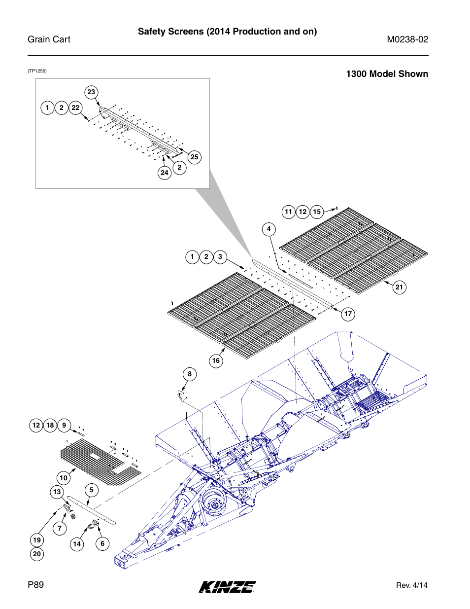 Safety screens (2014 production and on), 1300 model shown | Kinze Grain Carts Rev. 4/14 User Manual | Page 92 / 176