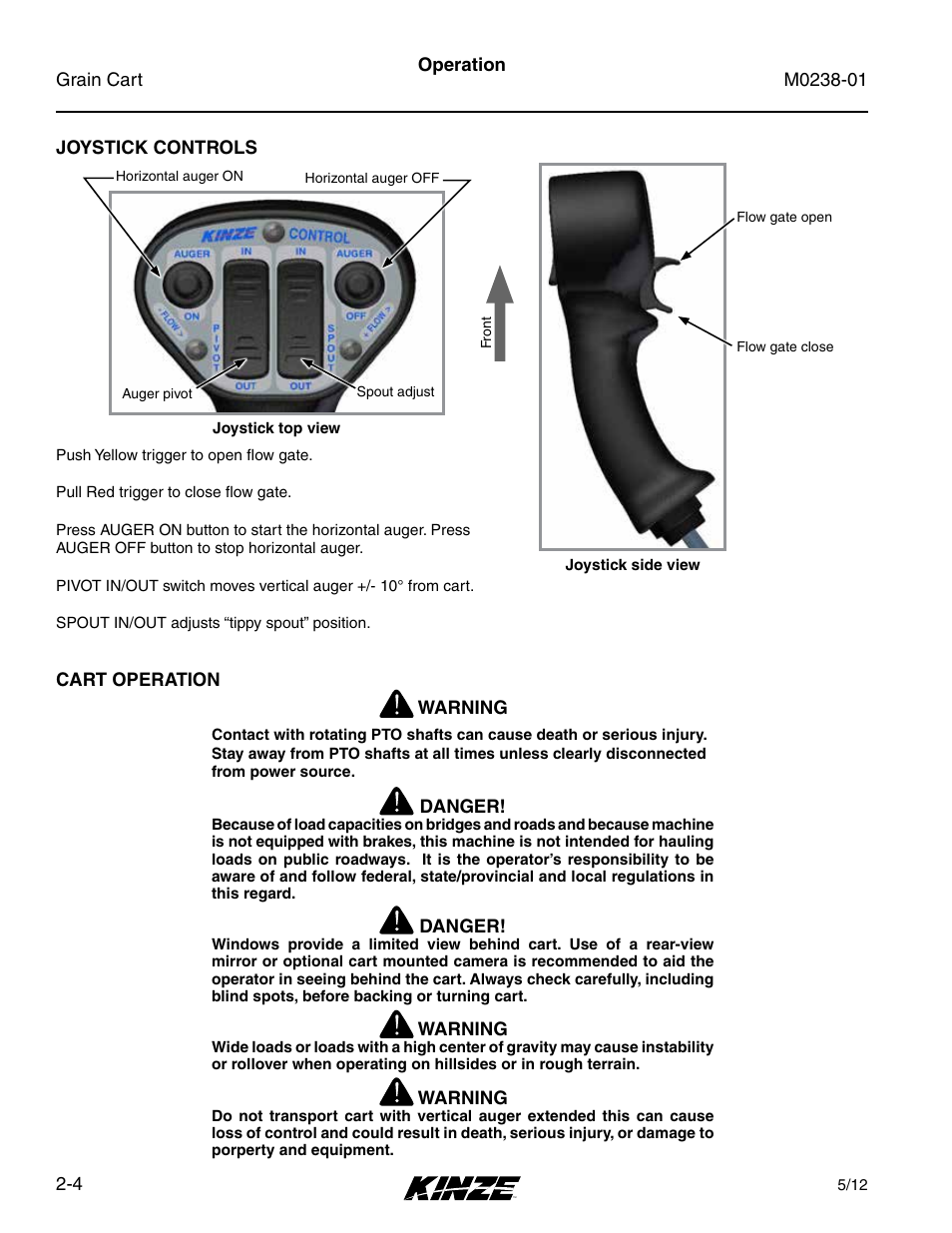 Joystick controls, Cart operation, Joystick controls -4 | Cart operation -4 | Kinze Grain Carts Rev. 7/14 User Manual | Page 18 / 70