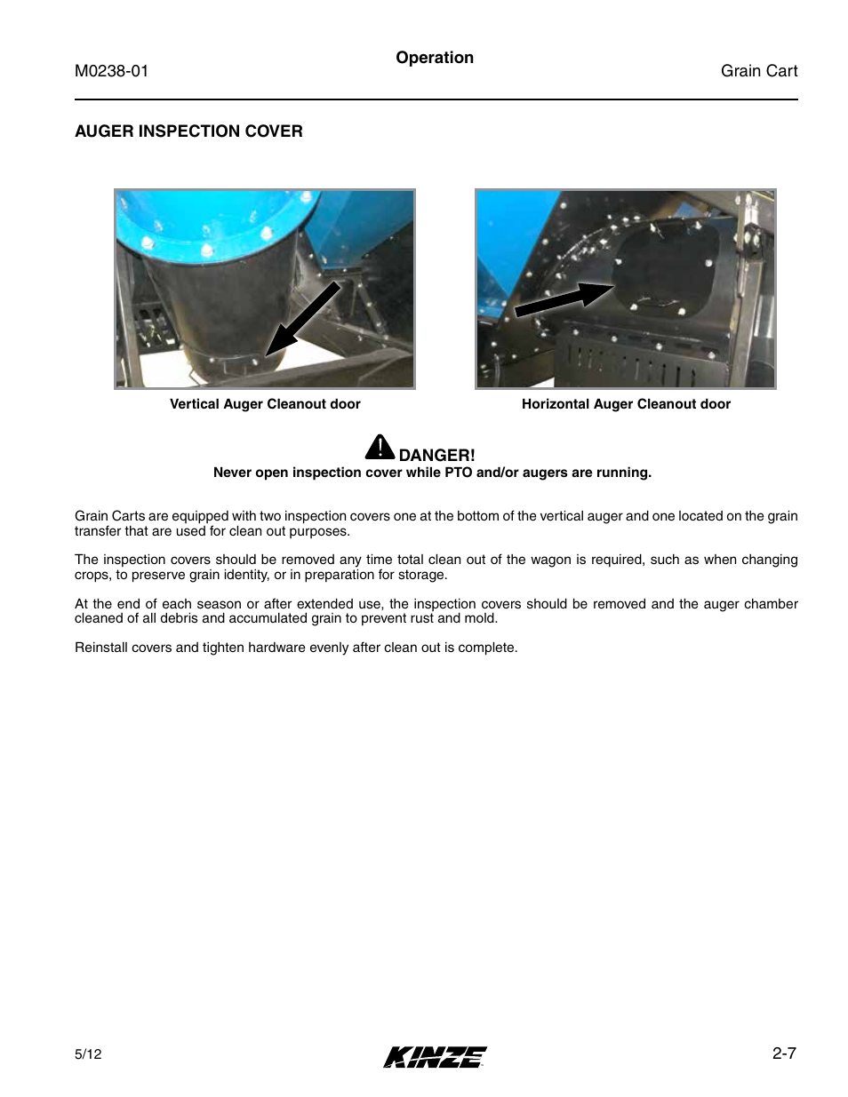 Auger inspection cover, Auger inspection cover -7 | Kinze Grain Carts Rev. 7/14 User Manual | Page 21 / 70