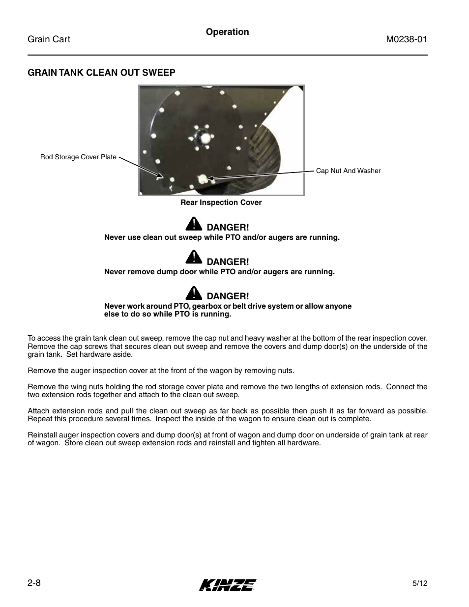 Grain tank clean out sweep, Grain tank clean out sweep -8 | Kinze Grain Carts Rev. 7/14 User Manual | Page 22 / 70