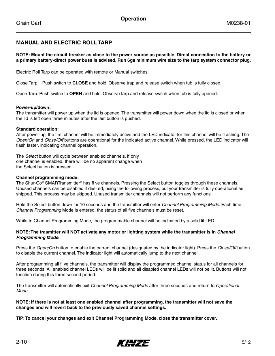 Manual and electric roll tarp, Manual and electric roll tarp -10 | Kinze Grain Carts Rev. 7/14 User Manual | Page 24 / 70