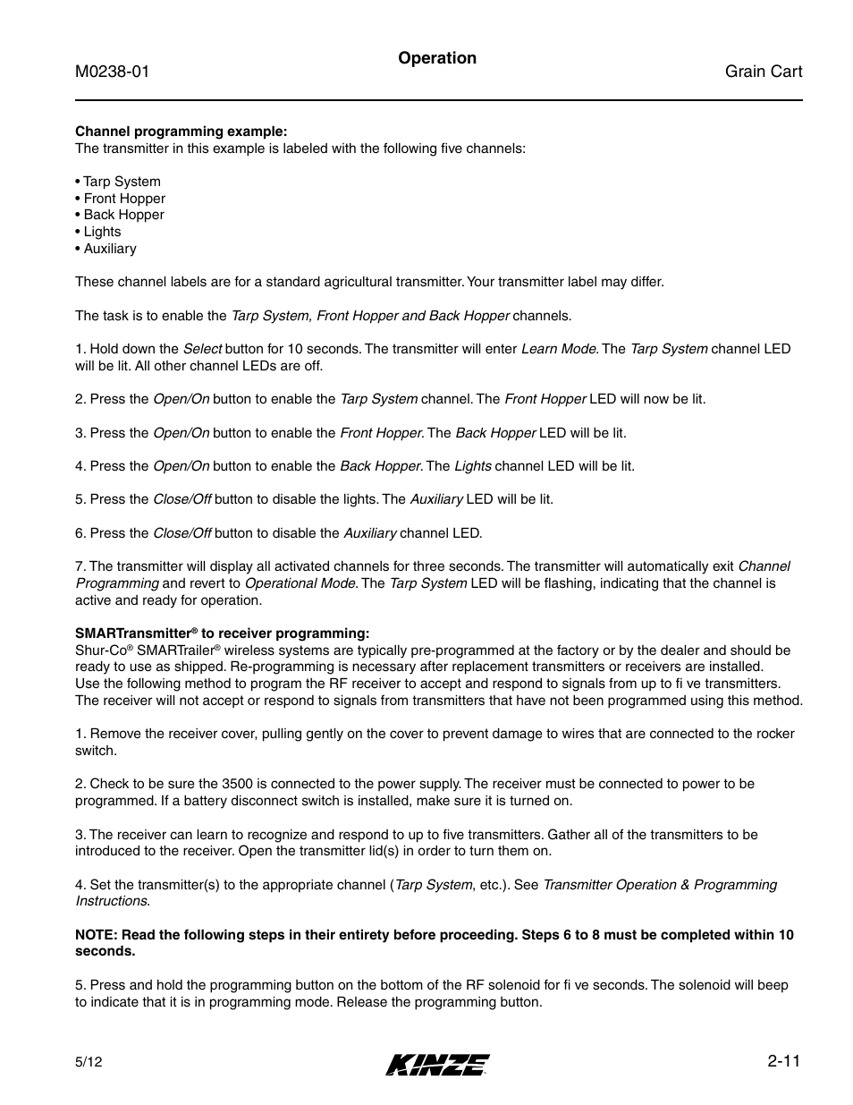 11 operation | Kinze Grain Carts Rev. 7/14 User Manual | Page 25 / 70