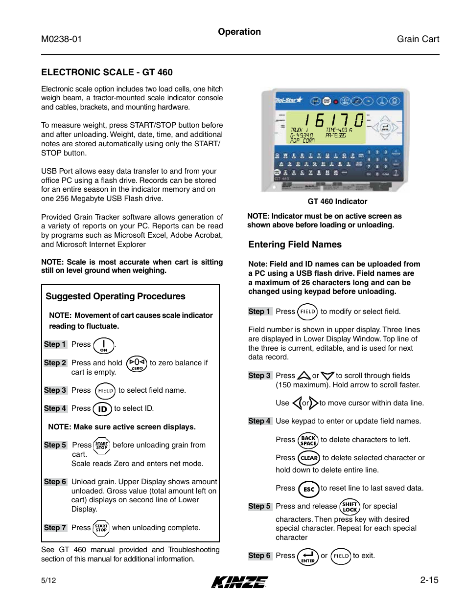 Electronic scale - gt 460, Electronic scale - gt 460 -15 | Kinze Grain Carts Rev. 7/14 User Manual | Page 29 / 70