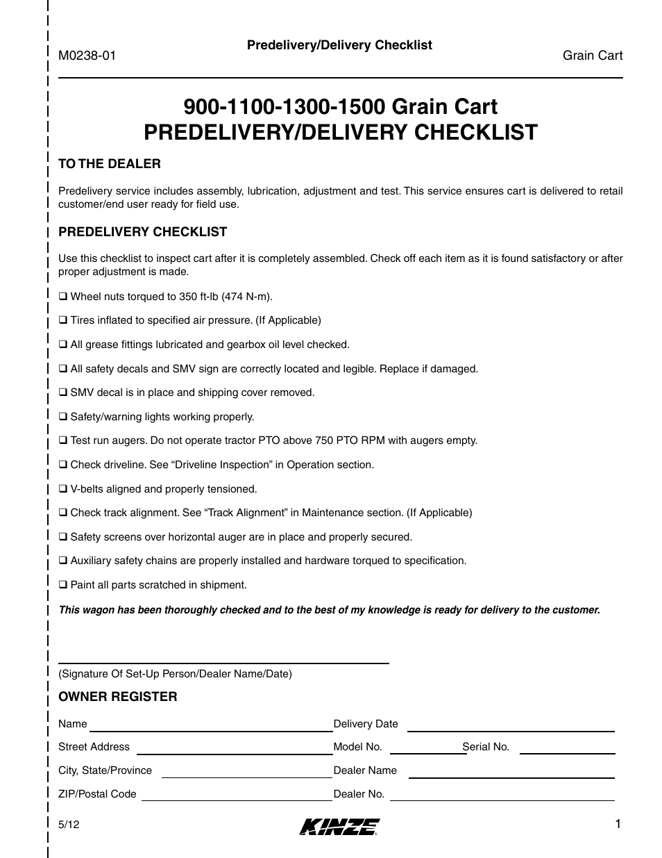 Kinze Grain Carts Rev. 7/14 User Manual | Page 3 / 70