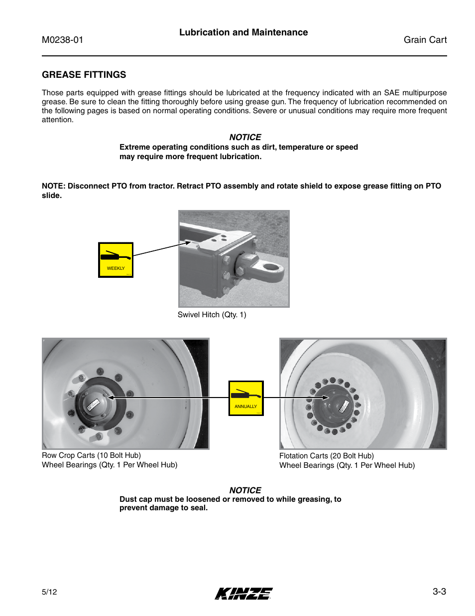 Grease fittings, Grease fittings -3, 3 lubrication and maintenance grease fittings | Kinze Grain Carts Rev. 7/14 User Manual | Page 39 / 70