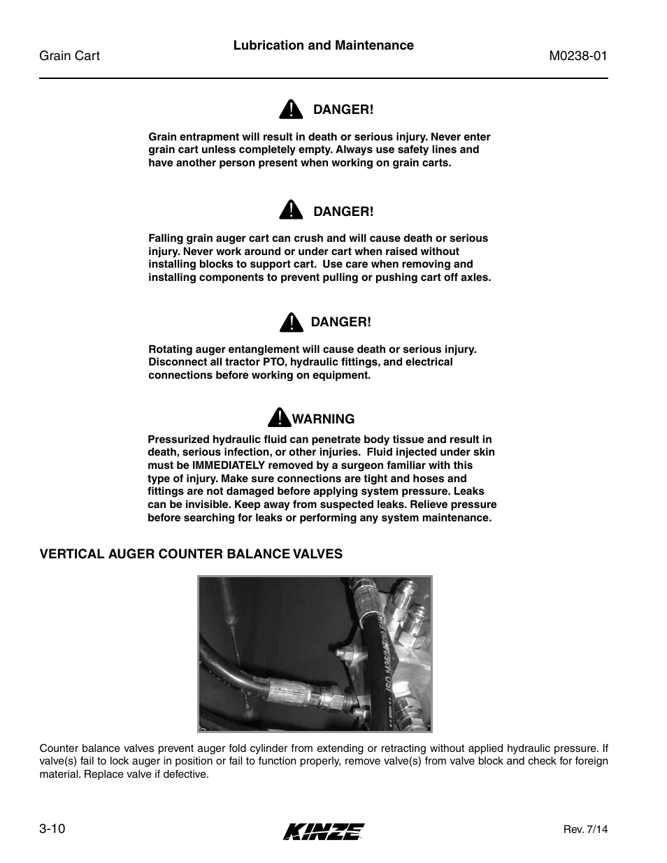 Vertical auger counter balance valves, Vertical auger counter balance valves -10 | Kinze Grain Carts Rev. 7/14 User Manual | Page 46 / 70