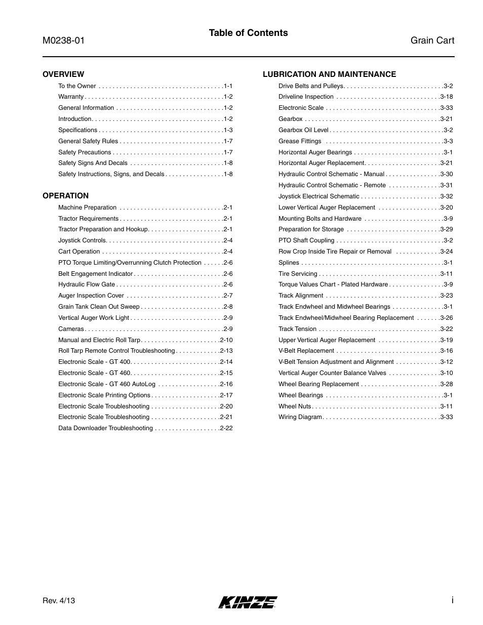 Kinze Grain Carts Rev. 7/14 User Manual | Page 5 / 70