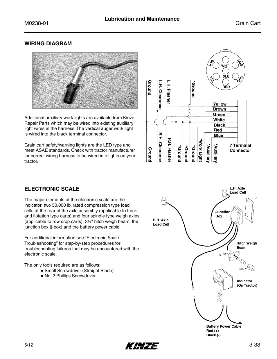 Electronic scale, Wiring diagram, Electronic scale -33 | Wiring diagram -33, 33 lubrication and maintenance, Wiring diagram electronic scale | Kinze Grain Carts Rev. 7/14 User Manual | Page 69 / 70