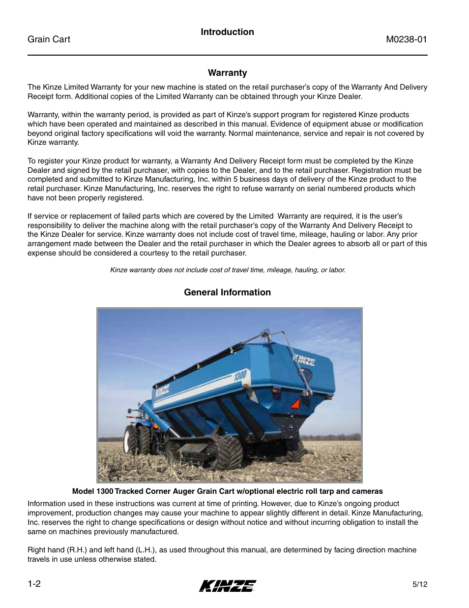 Warranty, General information, Introduction | Warranty -2, General information -2, Introduction -2 | Kinze Grain Carts Rev. 7/14 User Manual | Page 8 / 70