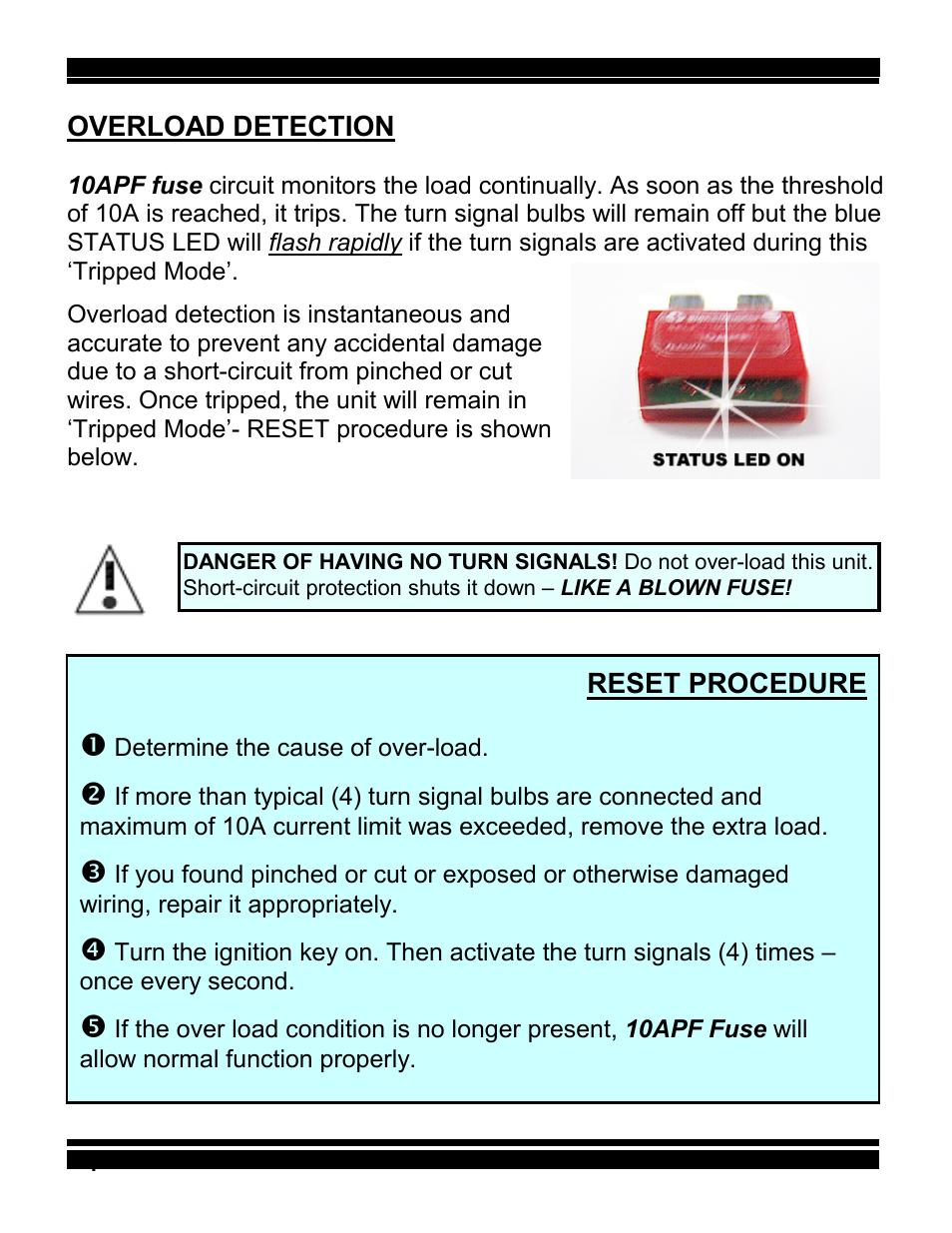 Overload detection, Reset procedure | Kisan Electronics 10APF User Manual | Page 5 / 5