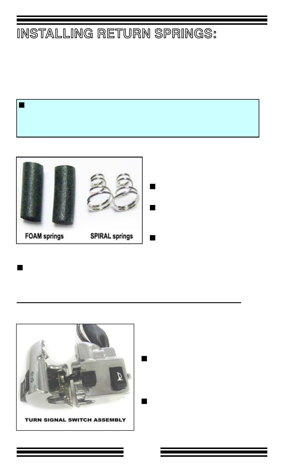 Installing return springs, Removing turn signal switch from handelbar | Kisan Electronics SN-5 User Manual | Page 29 / 38