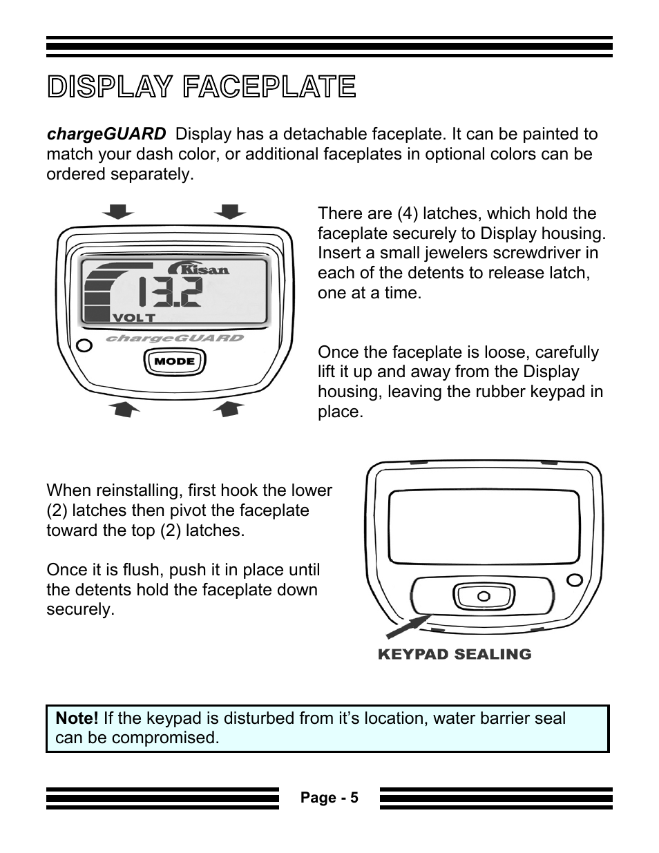 Display faceplate | Kisan Electronics CG-10 User Manual | Page 7 / 18