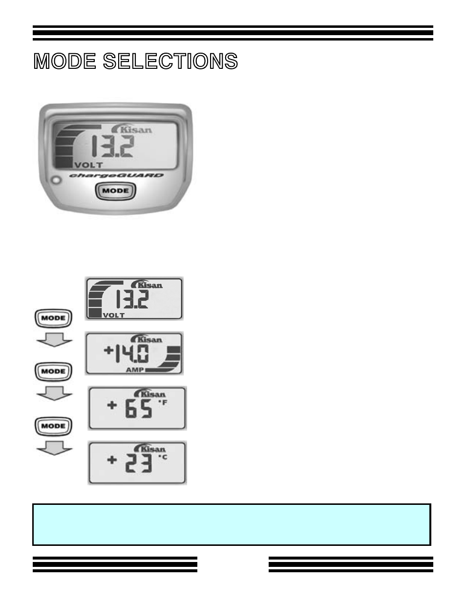 Mode selections | Kisan Electronics CX-10 User Manual | Page 8 / 20