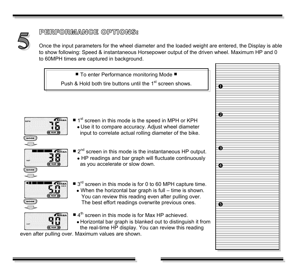 Performance options | Kisan Electronics TPM-60 User Manual | Page 16 / 18