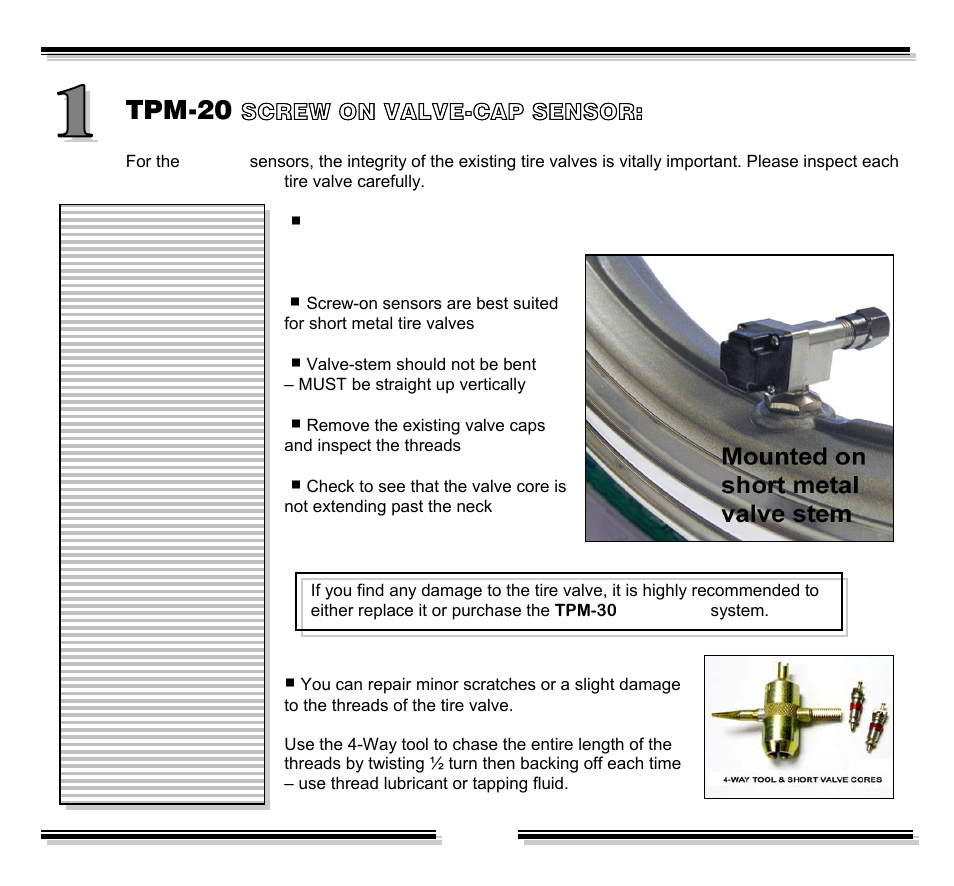 Tpm-20, Screw on valve-cap sensor | Kisan Electronics TPM-60 User Manual | Page 4 / 18