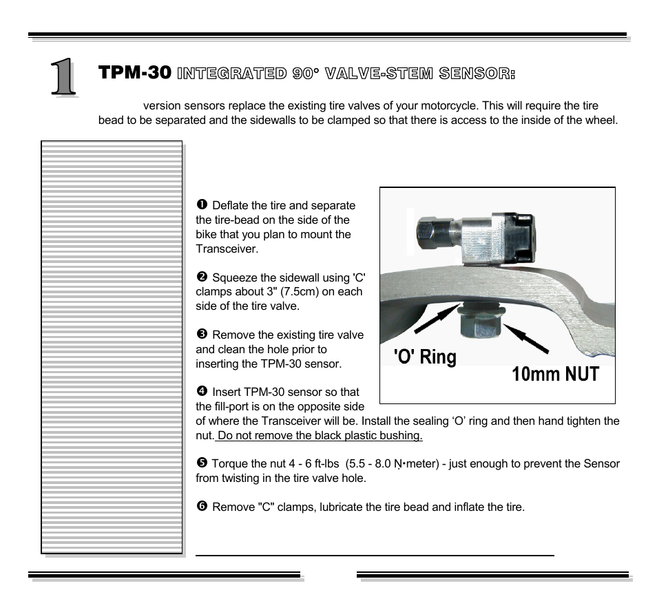 Tpm-30, Integrated 90° valve-stem sensor | Kisan Electronics TPM-60 User Manual | Page 6 / 18