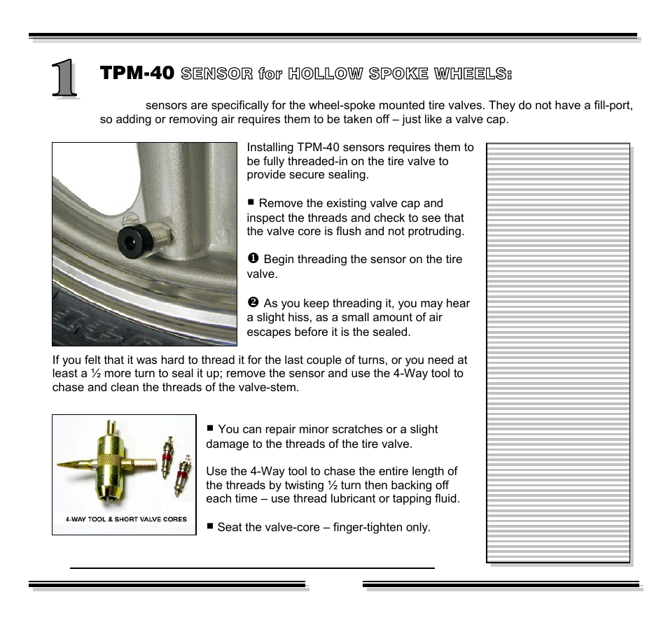 Tpm-40, Sensor for hollow spoke wheels | Kisan Electronics TPM-60 User Manual | Page 7 / 18