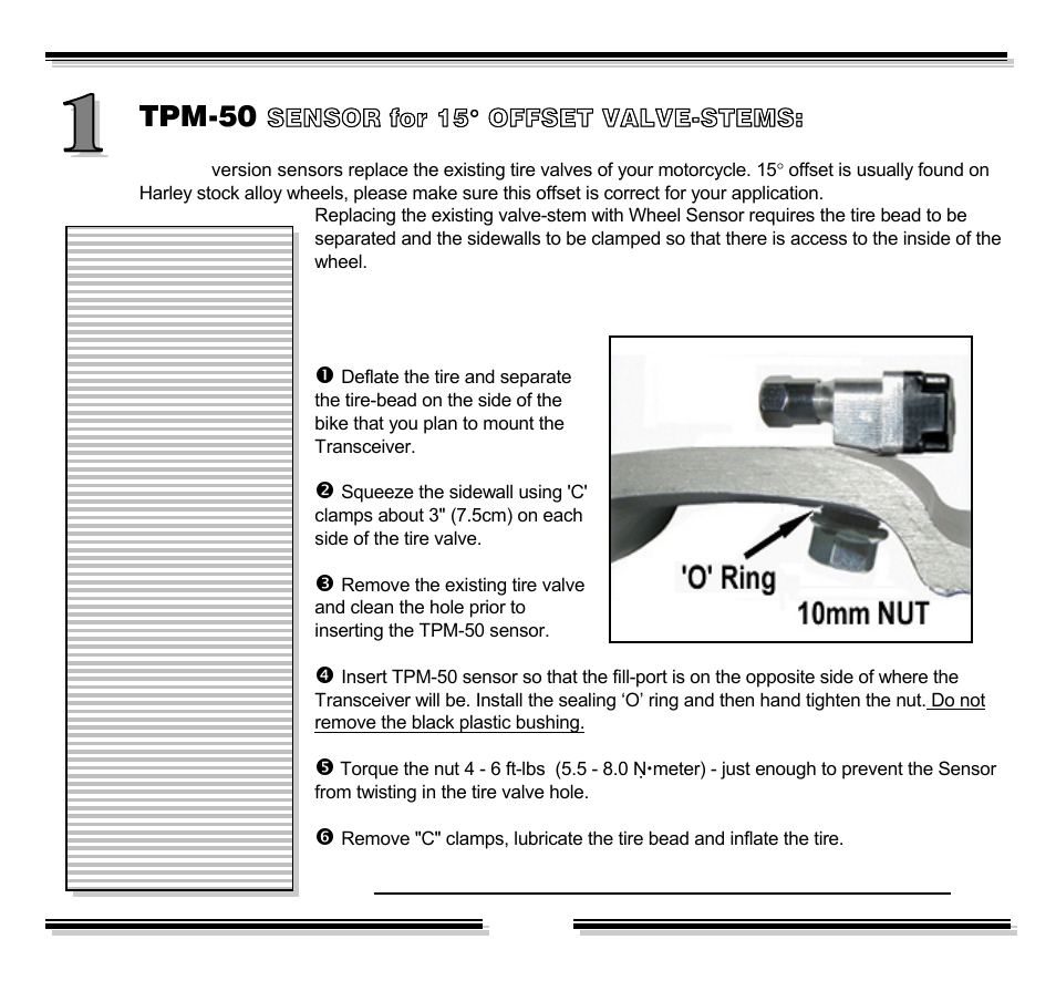 Tpm-50, Sensor for 15° offset valve-stems | Kisan Electronics TPM-60 User Manual | Page 8 / 18