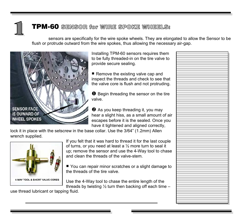 Tpm-60, Sensor for wire spoke wheels | Kisan Electronics TPM-60 User Manual | Page 9 / 18