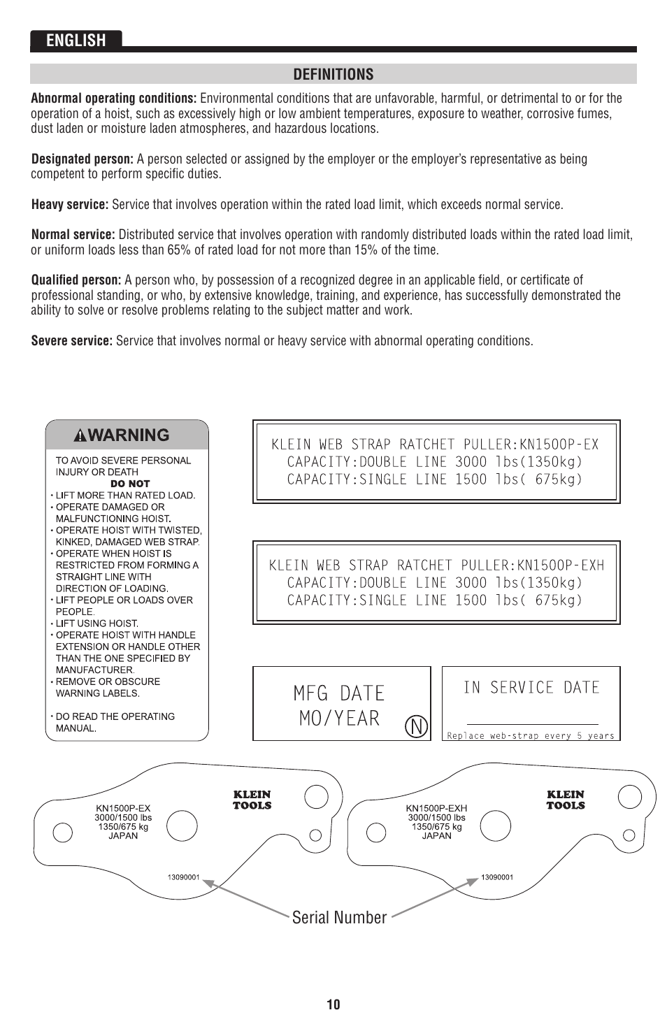 Serial number | Klein Tools KN1500PEXH User Manual | Page 10 / 44