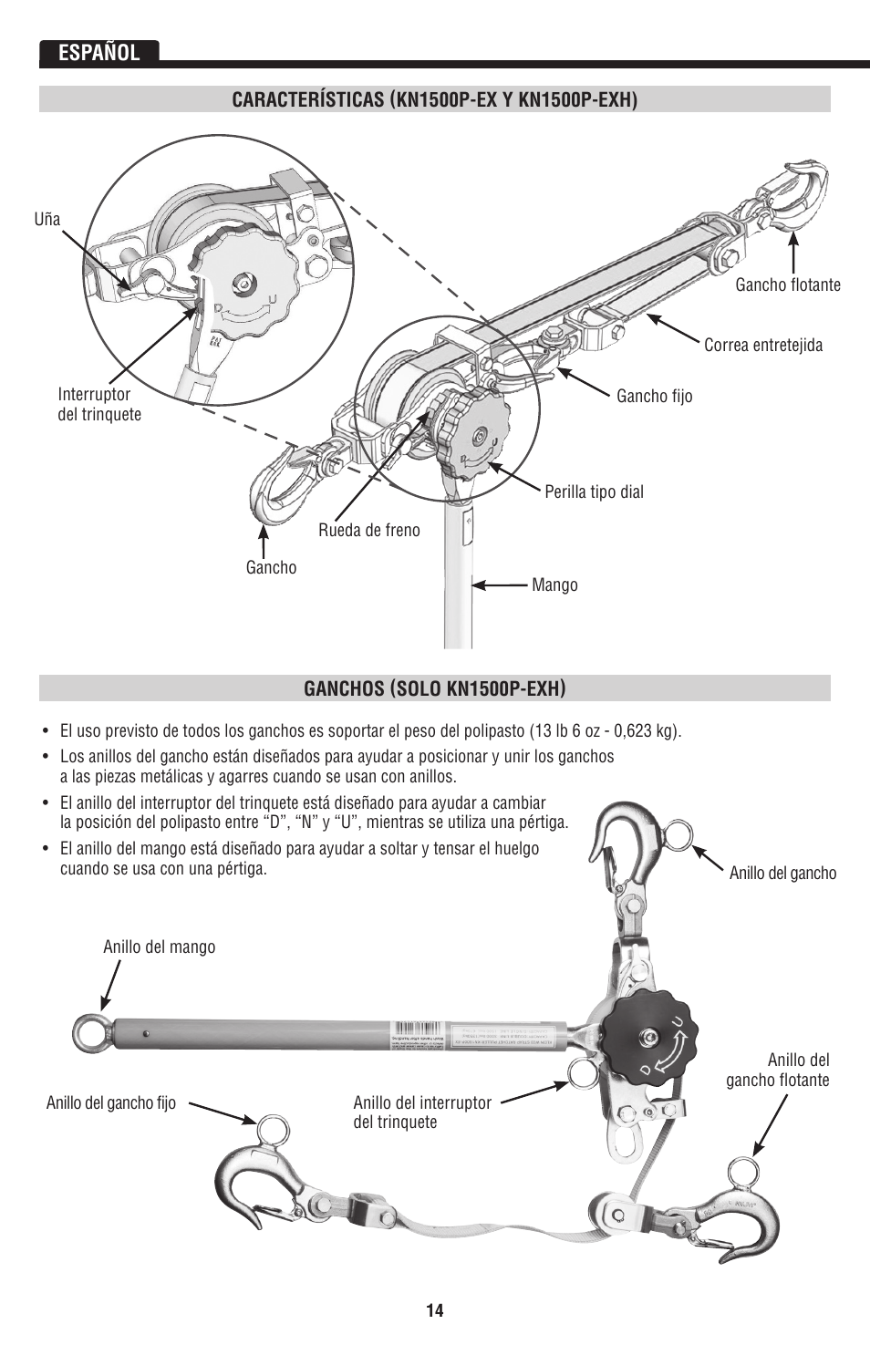 Español | Klein Tools KN1500PEXH User Manual | Page 14 / 44