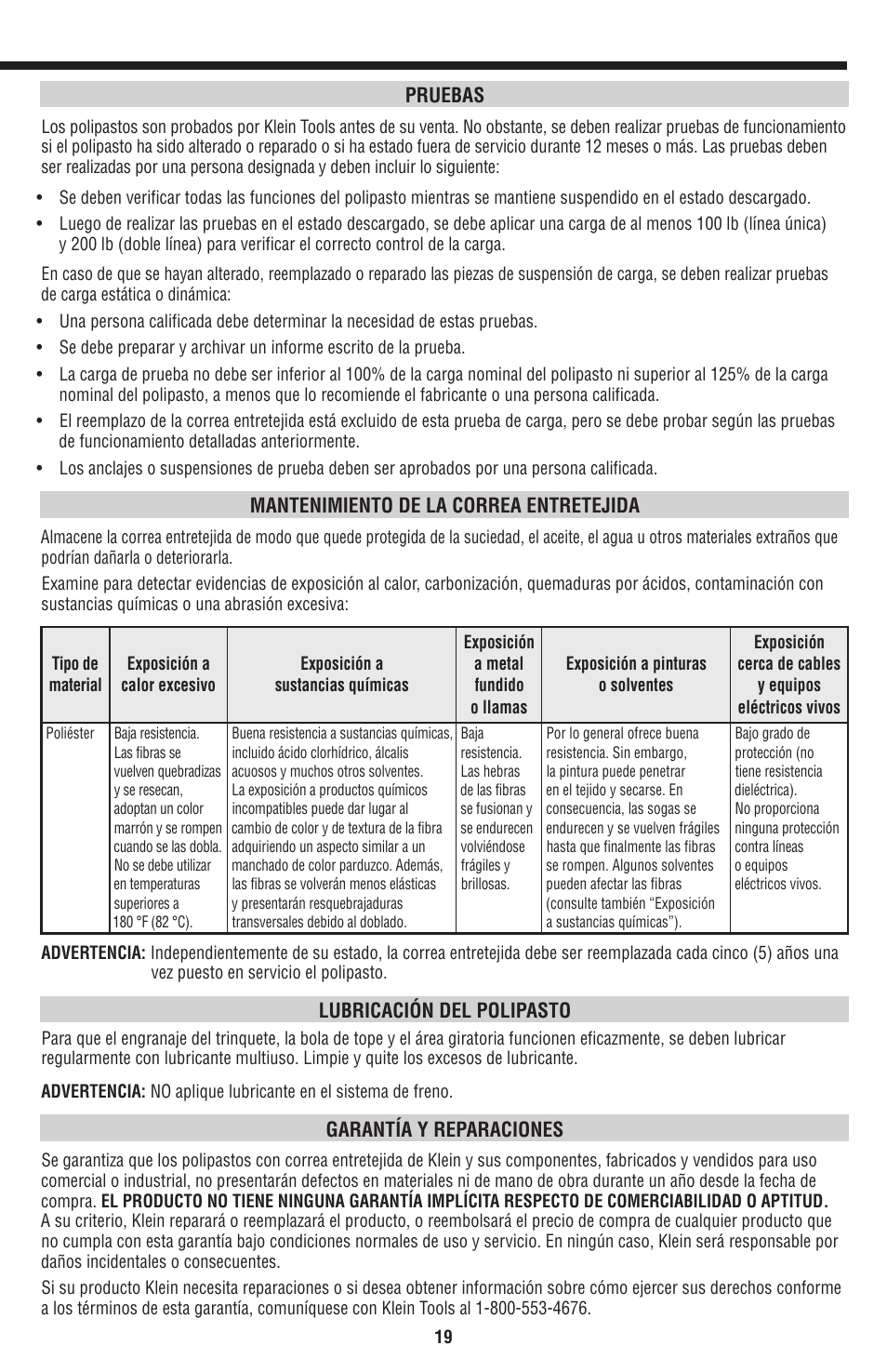 Español | Klein Tools KN1500PEXH User Manual | Page 19 / 44