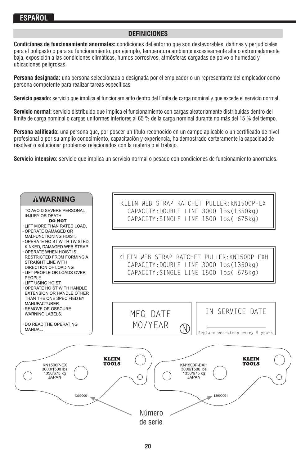 Número de serie | Klein Tools KN1500PEXH User Manual | Page 20 / 44