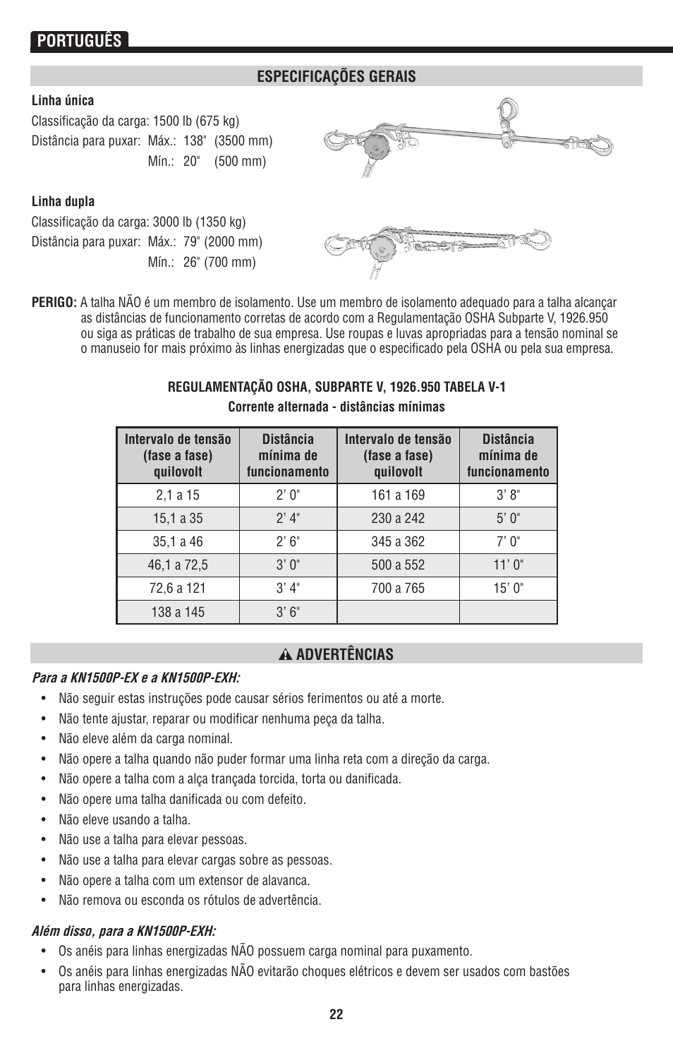 Português | Klein Tools KN1500PEXH User Manual | Page 22 / 44