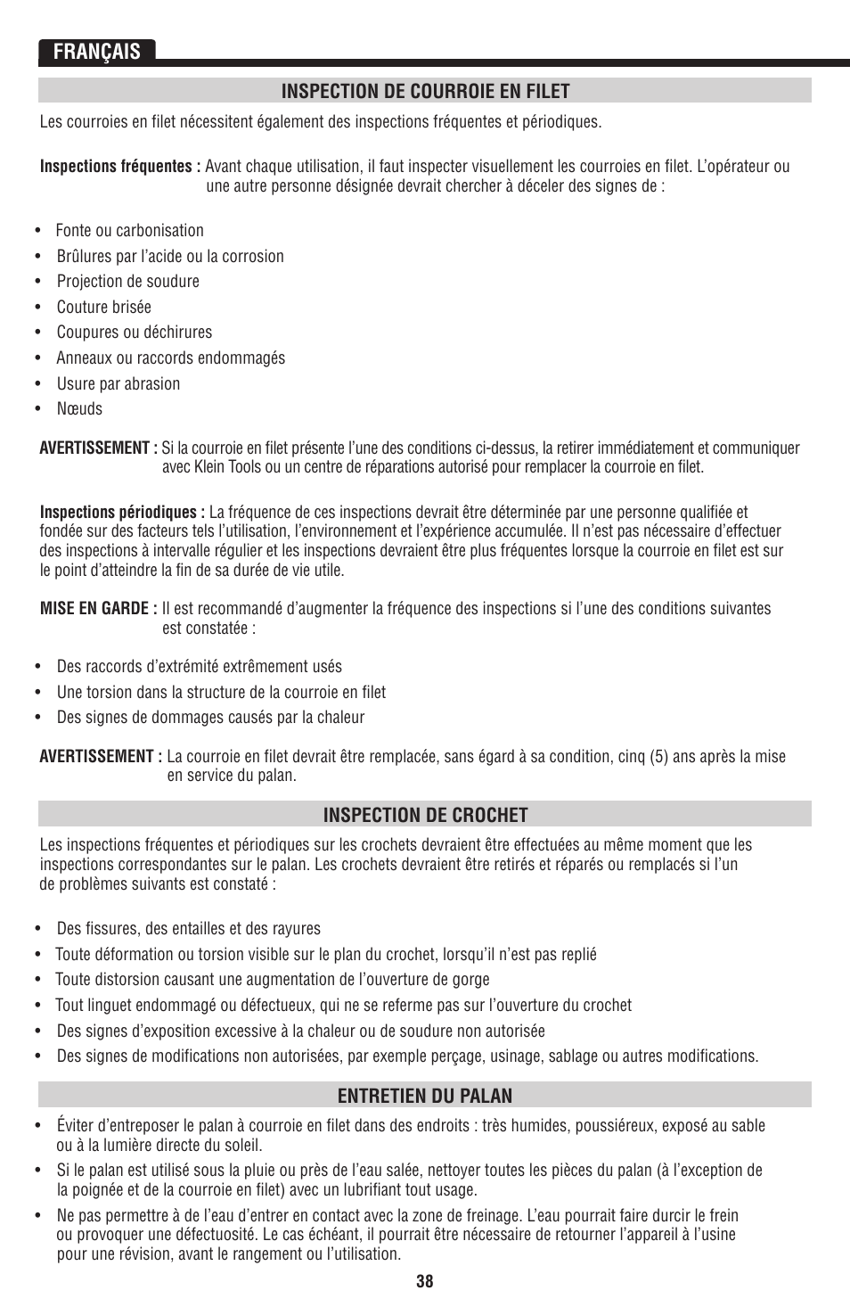 Français | Klein Tools KN1500PEXH User Manual | Page 38 / 44