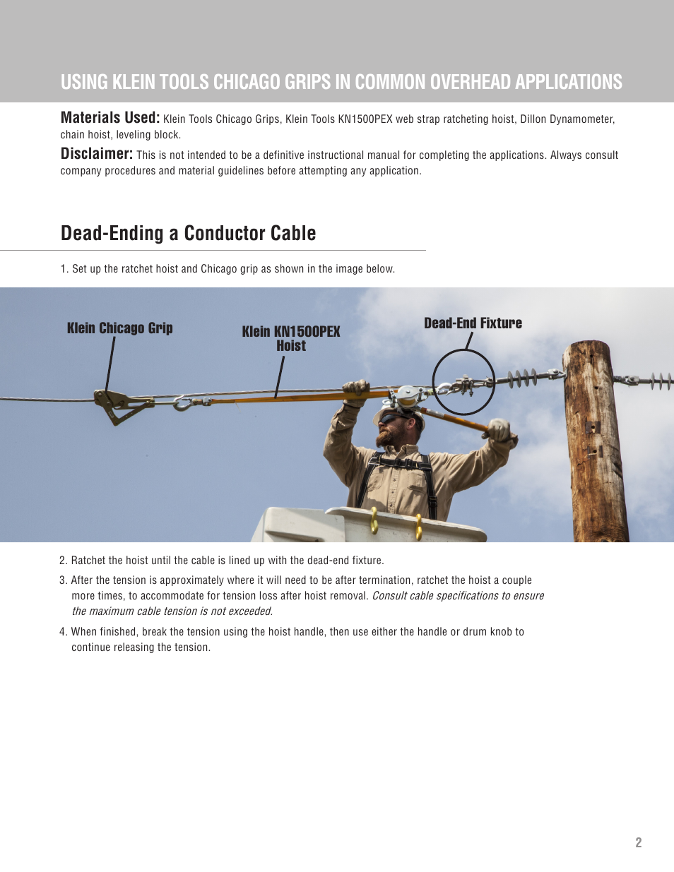 Dead-ending a conductor cable | Klein Tools Chicago Grips User Manual | Page 2 / 6