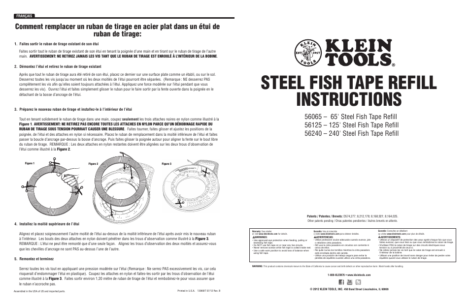 Klein Tools 56240 – 240 Steel Fish Tape Refill User Manual | 2 pages