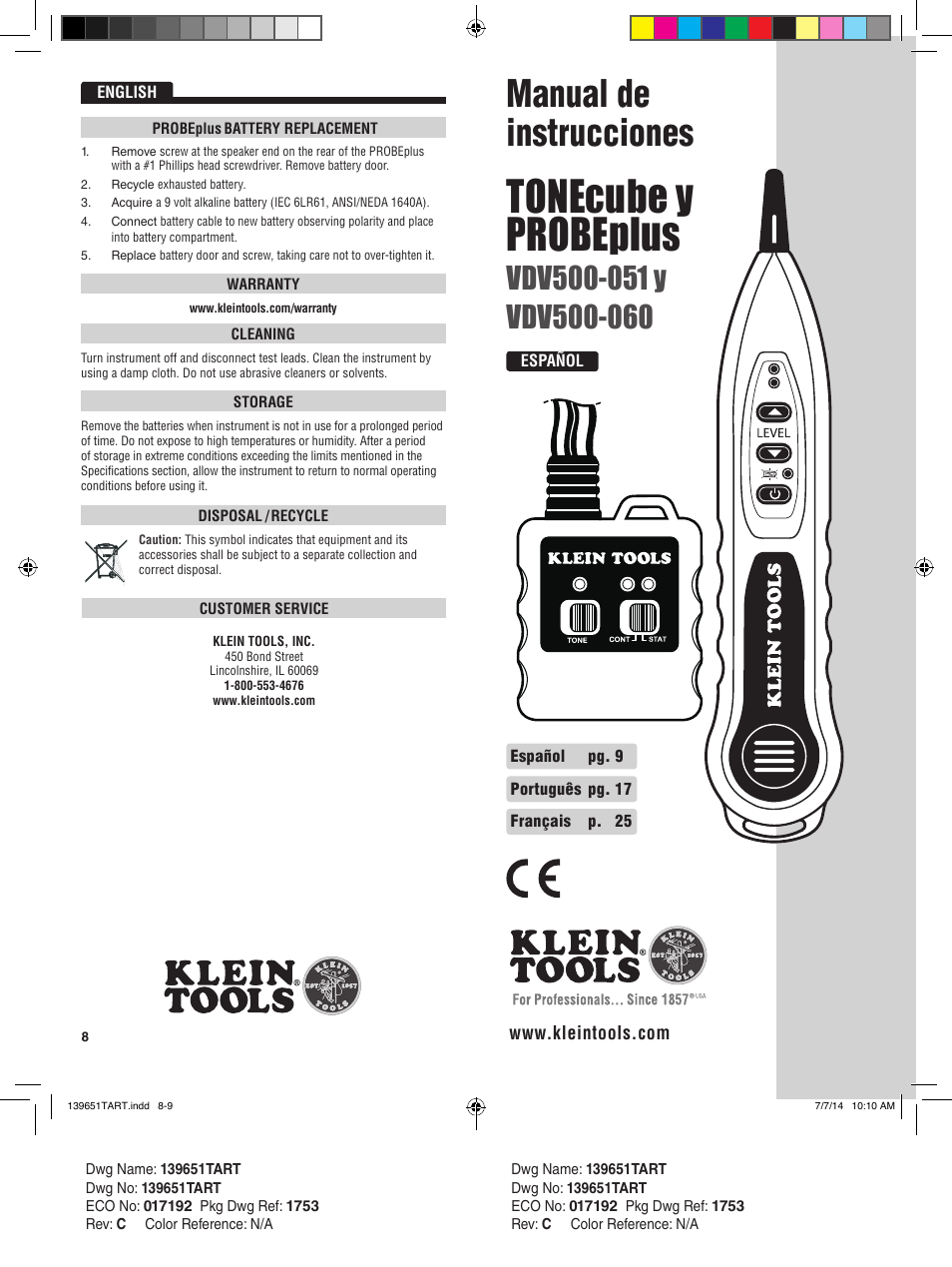 Español, Tonecube y probeplus, Manual de instrucciones | Klein Tools VDV500-051 User Manual | Page 5 / 17