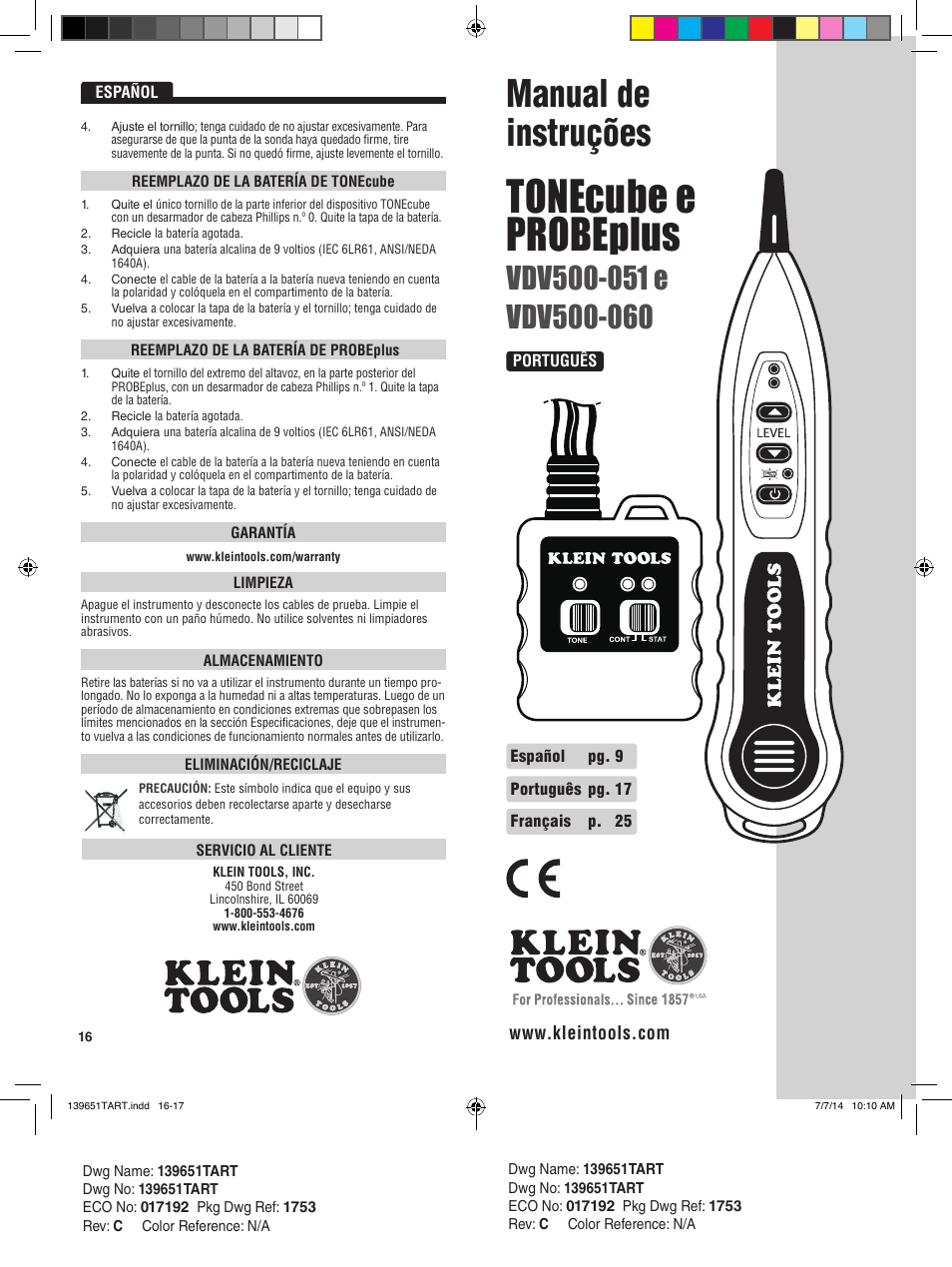 Português, Tonecube e probeplus, Manual de instruções | Klein Tools VDV500-051 User Manual | Page 9 / 17