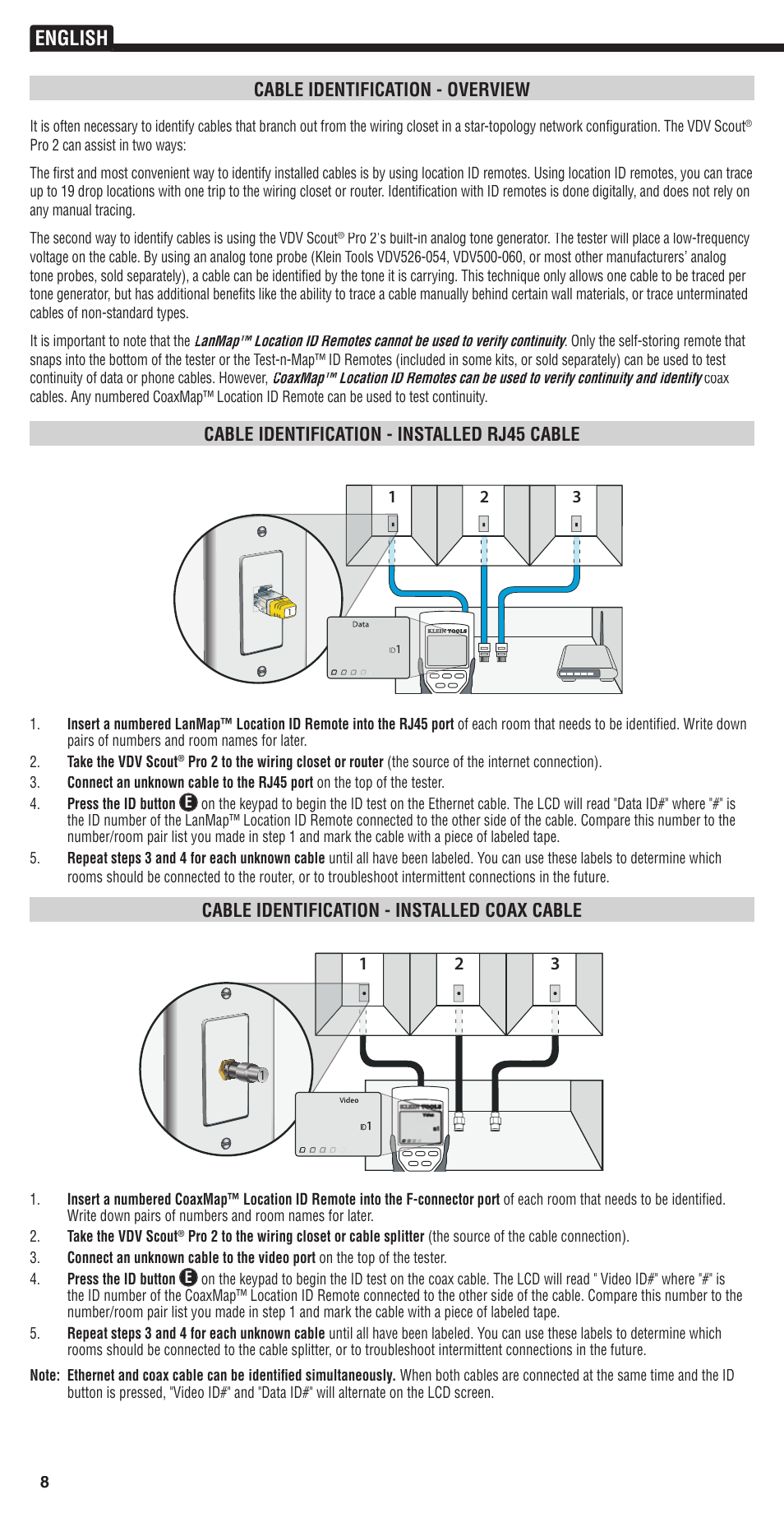 English | Klein Tools VDV501-823 User Manual | Page 8 / 14