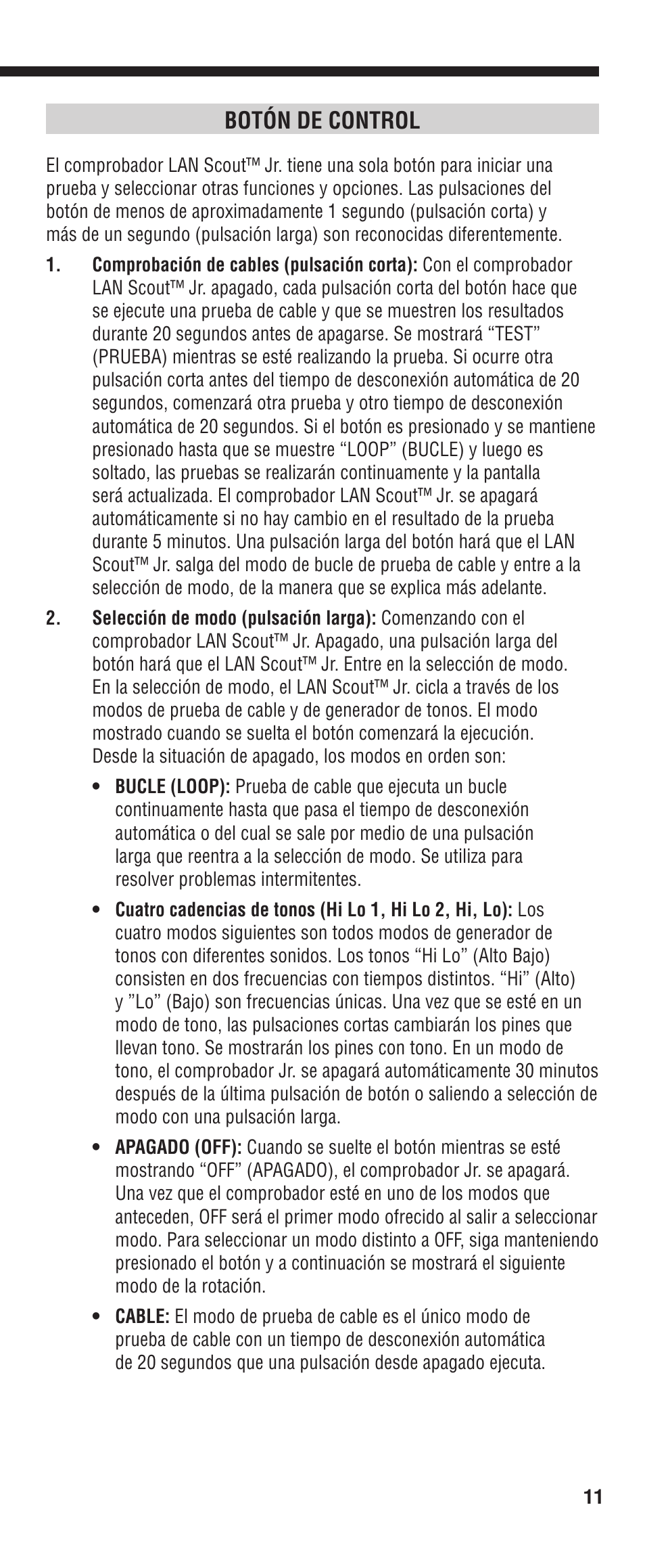 Botón de control | Klein Tools VDV526-052 User Manual | Page 11 / 24