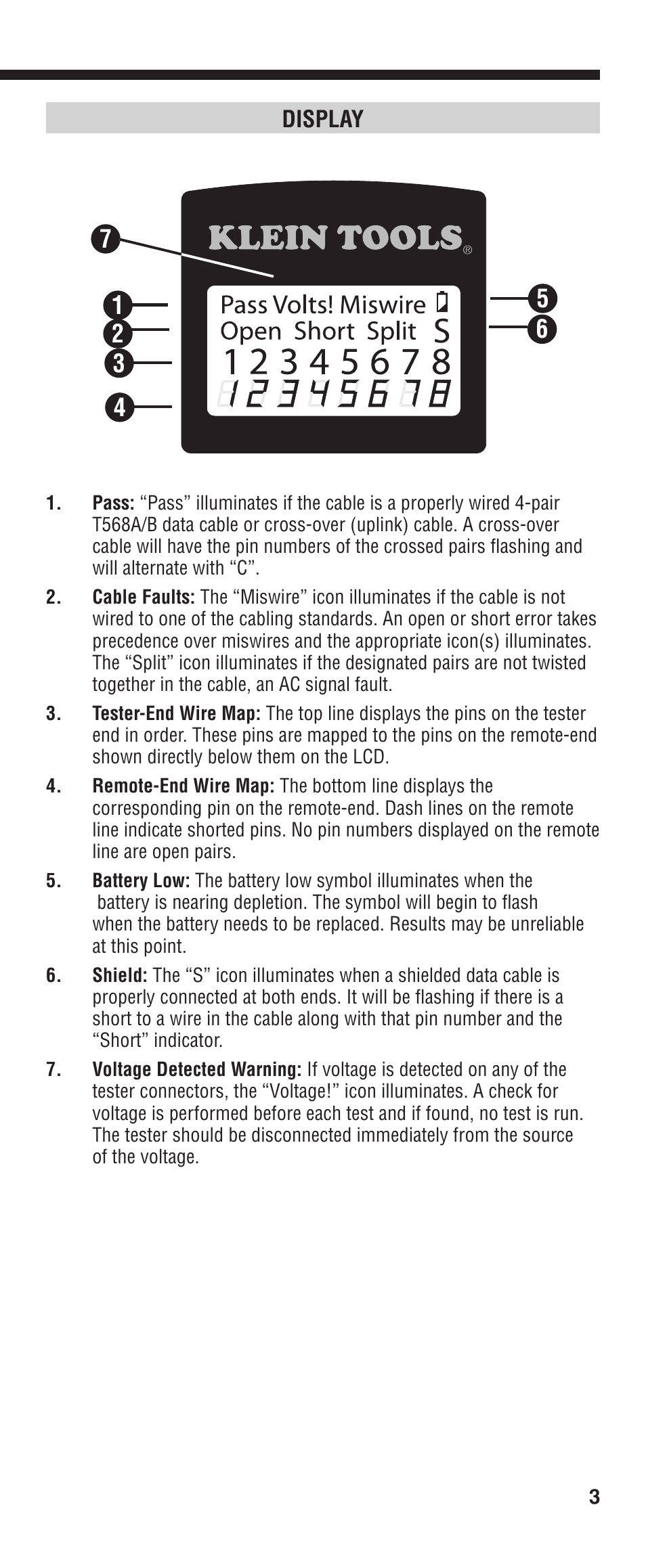 Display | Klein Tools VDV526-052 User Manual | Page 3 / 24