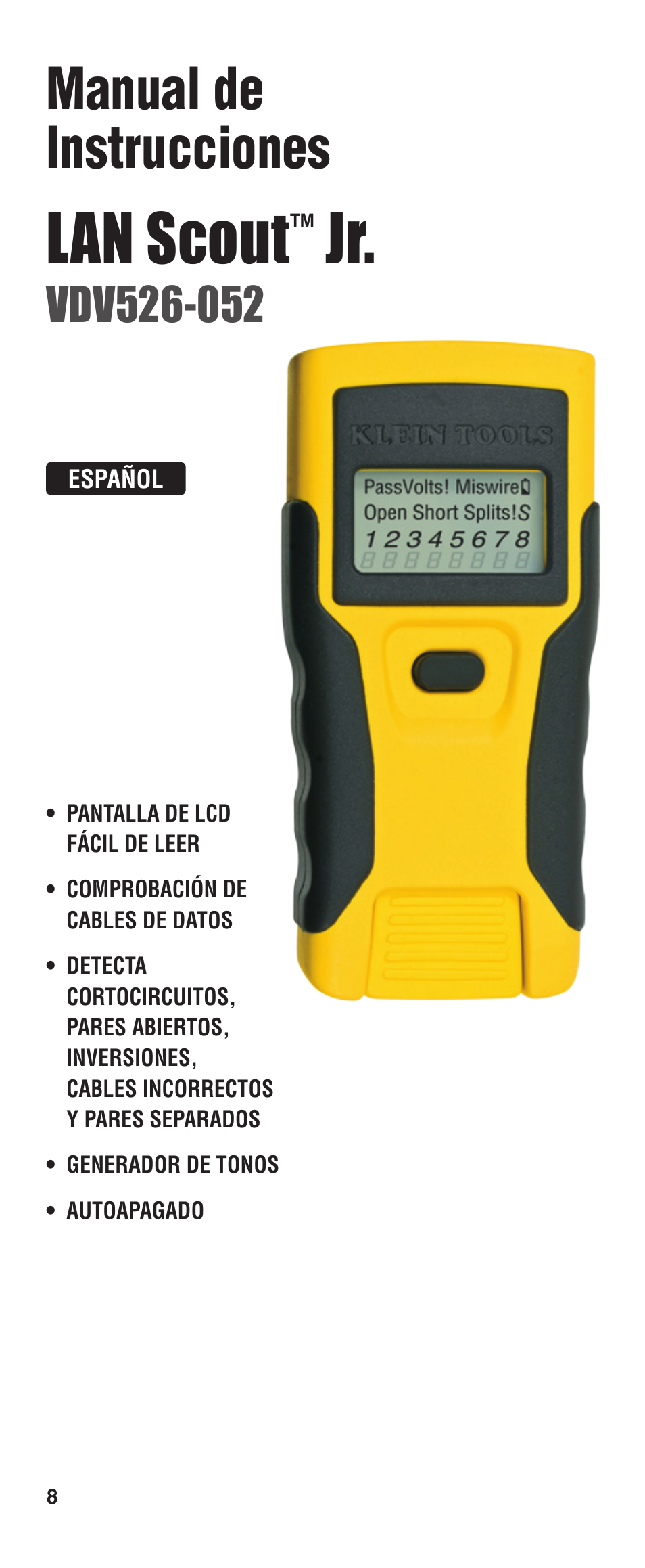 Lan scout, Manual de instrucciones | Klein Tools VDV526-052 User Manual | Page 8 / 24