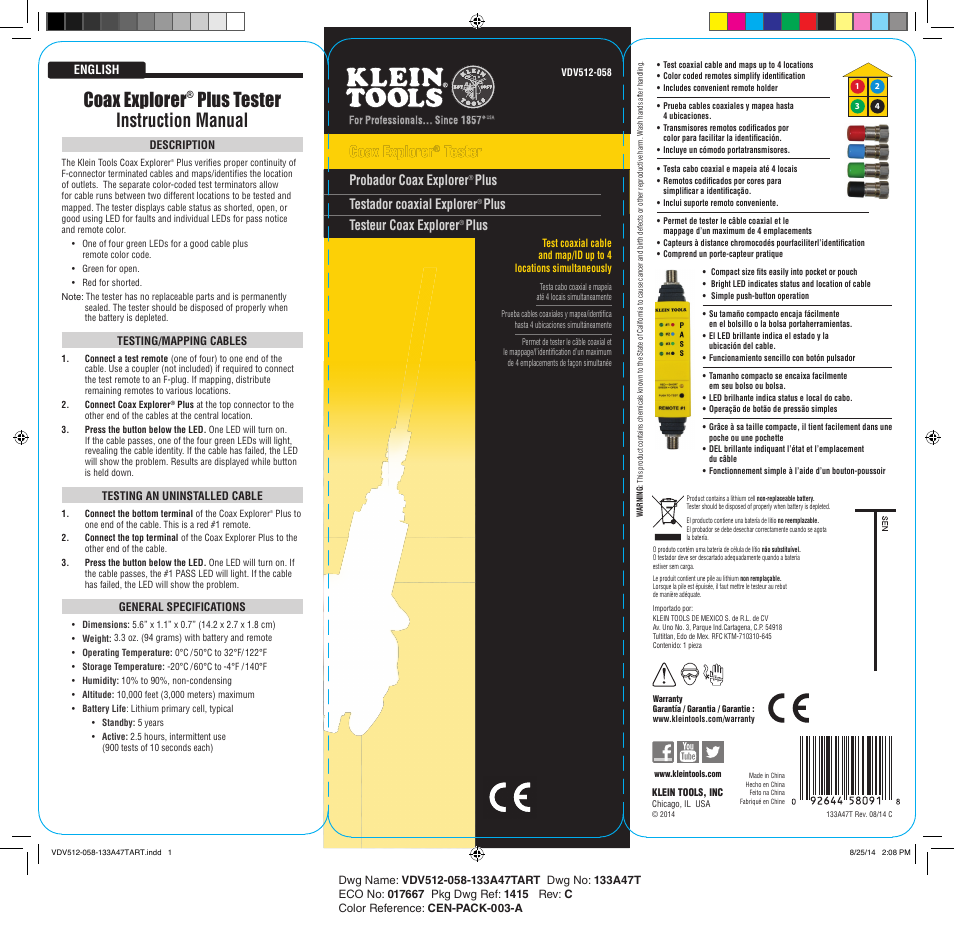 Klein Tools VDV512-058 User Manual | 4 pages