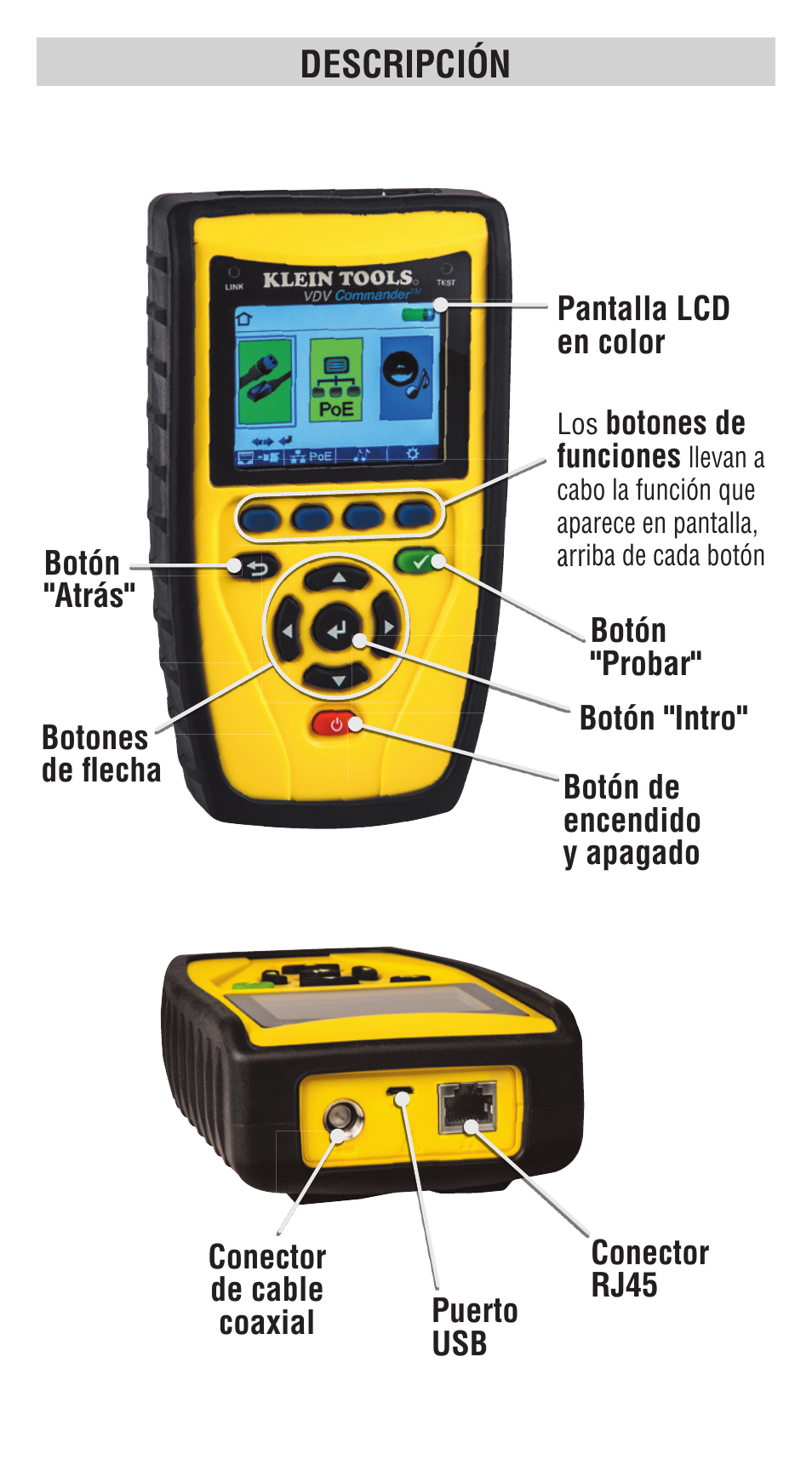 Descripción | Klein Tools VDV501828 User Manual | Page 12 / 40