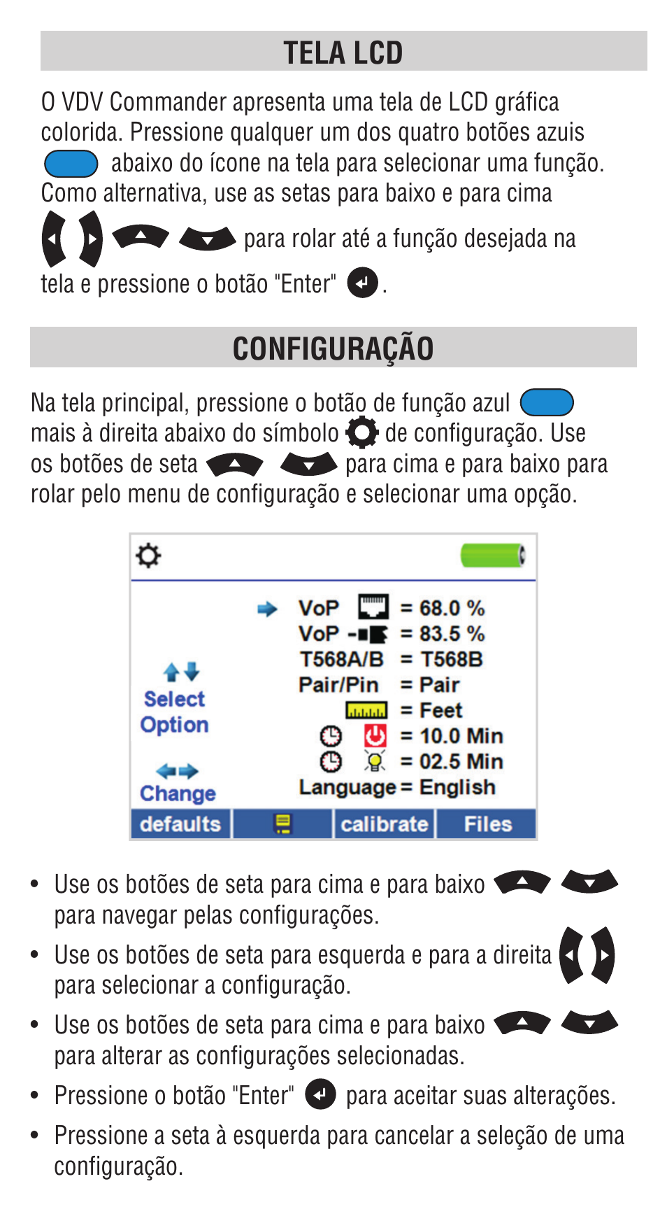 Tela lcd, Configuração | Klein Tools VDV501828 User Manual | Page 23 / 40