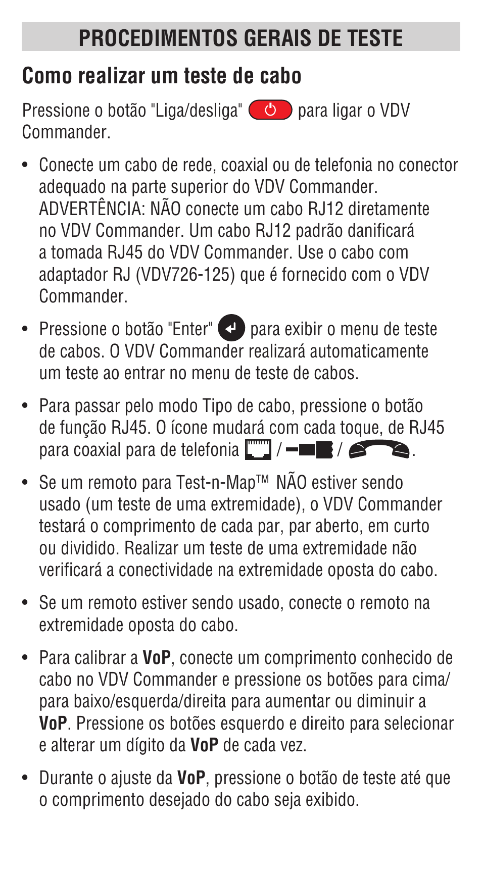 Como realizar um teste de cabo, Procedimentos gerais de teste | Klein Tools VDV501828 User Manual | Page 24 / 40