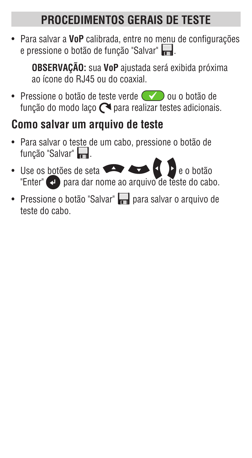 Como salvar um arquivo de teste, Procedimentos gerais de teste | Klein Tools VDV501828 User Manual | Page 25 / 40